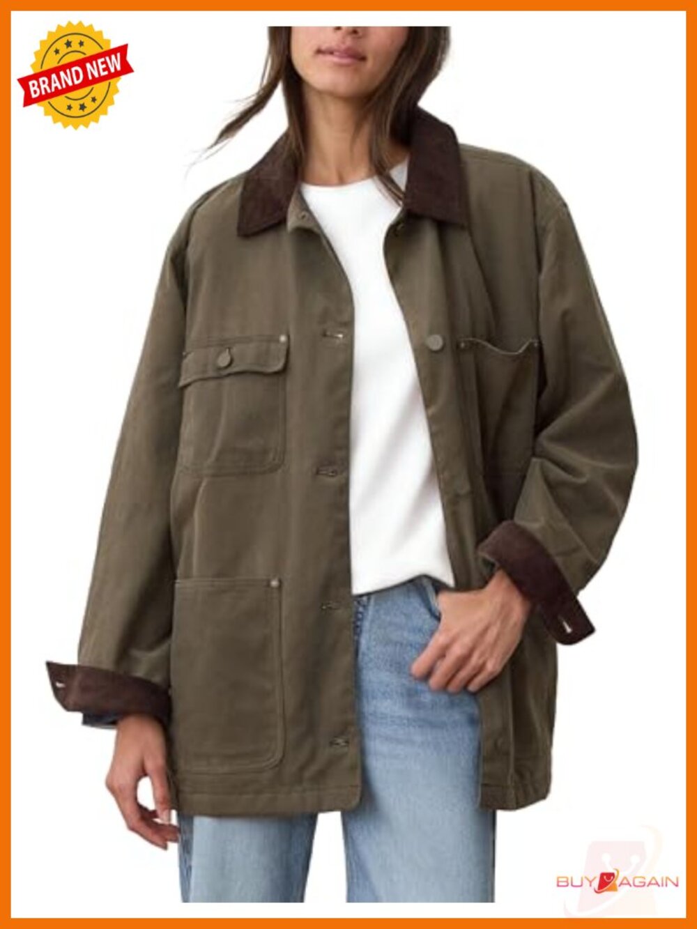 Oversized Utility Barn Jacket Corduroy Collar Cotton Coat